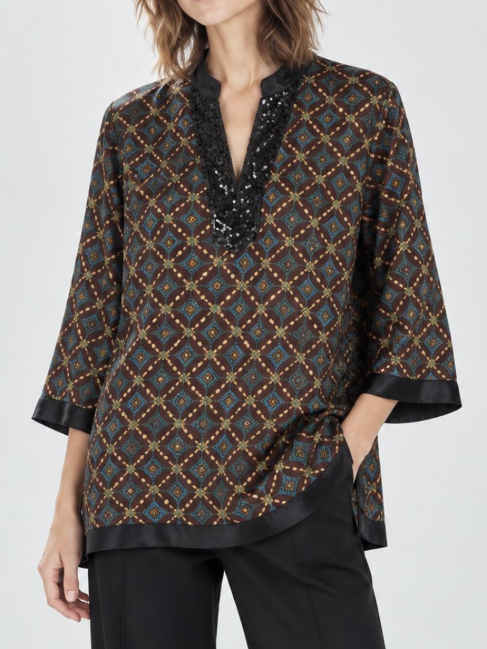 Jaclyn Smith Sequin Trim Tunic Blouse